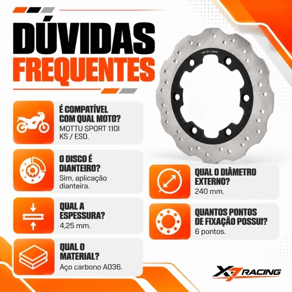 Disco Freio Dianteiro Moto Mottu Sport 110i KS/ESD Novo Aço Carbono