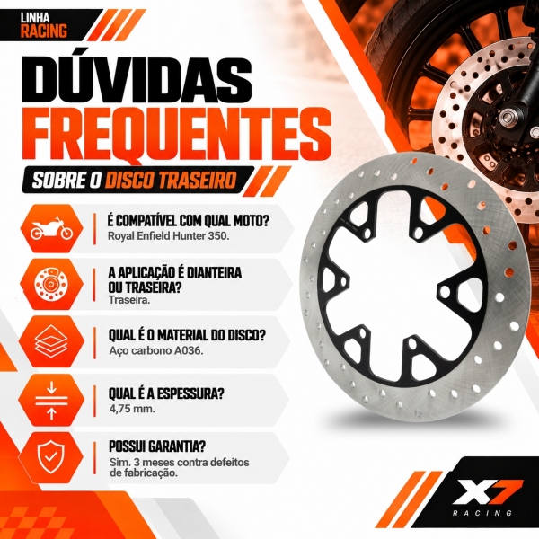 Disco Freio Traseiro Moto Royal Enfield Hunter 350 Novo Aço Carbono