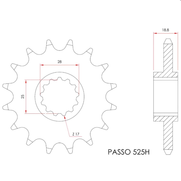 Pinhão X7 16 Dentes BMW F800 GS 2012 a 2018 Passe 525