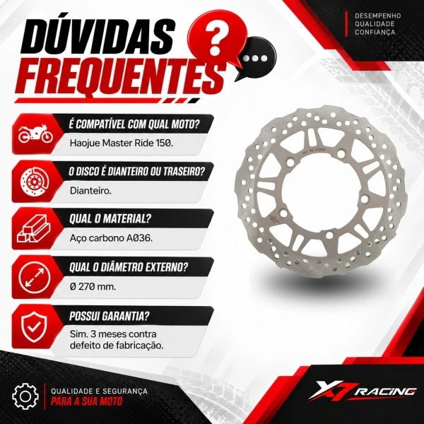 Disco Freio Dianteiro Novo Compatível Para Moto Haojue Master Ride 150 270mm Aço Carbono