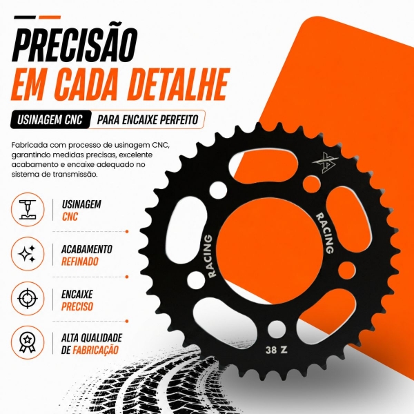 Coroa 38 Dentes X7 Racing Honda Strada Aço 1045 Alta Resistência