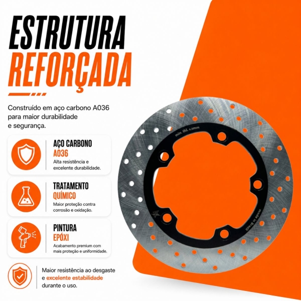 Disco de Freio Dianteiro X7 Racing Bandit TR Aço Carbono A036 Perfurado Preto
