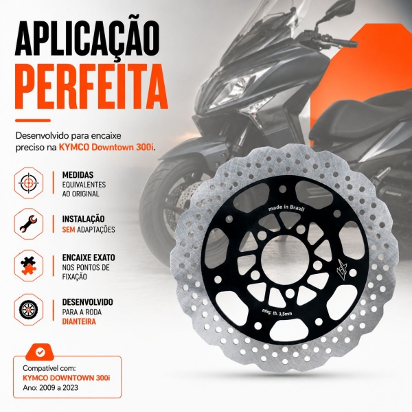 Disco de Freio Dianteiro X7 Racing Kymco Downtown 300i 2017 a 2023 Perfurado Racing