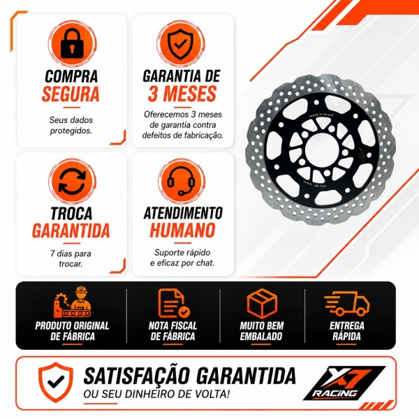 Disco de Freio Dianteiro X7 Racing Kymco Downtown 300i 2017 a 2023 Perfurado Racing