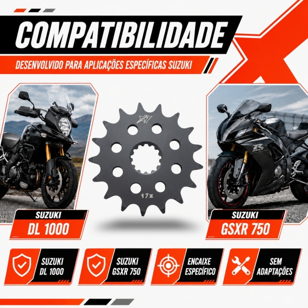 Pinhão X7 Racing 17 Dentes Passe 525H Para Suzuki DL 1000 GSXR 750
