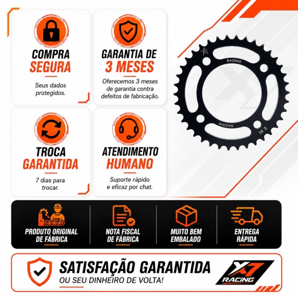 Coroa Twister 250 38Z Aço 1045 Alta Resistência 2015 A 2024 X7 Racing