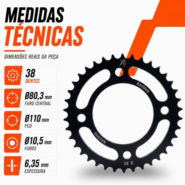 Coroa Twister 250 38Z Aço 1045 Alta Resistência 2015 A 2024 X7 Racing