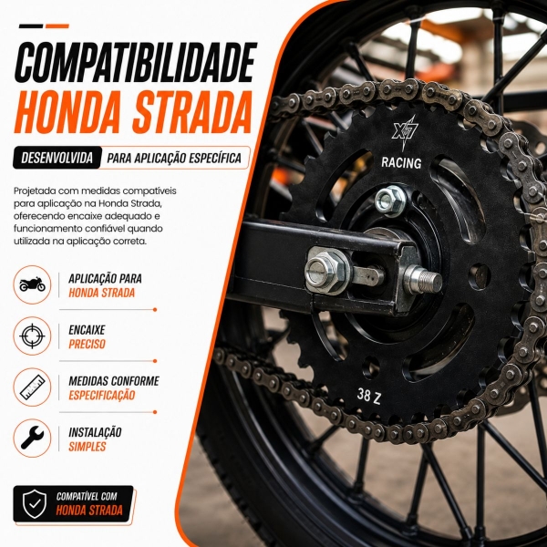 Coroa 38 Dentes X7 Racing Honda Strada Aço 1045 Alta Resistência