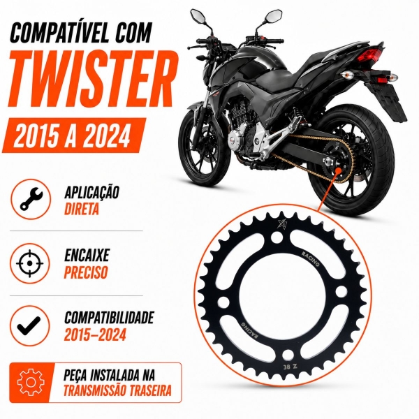 Coroa Twister 250 38Z Aço 1045 Alta Resistência 2015 A 2024 X7 Racing