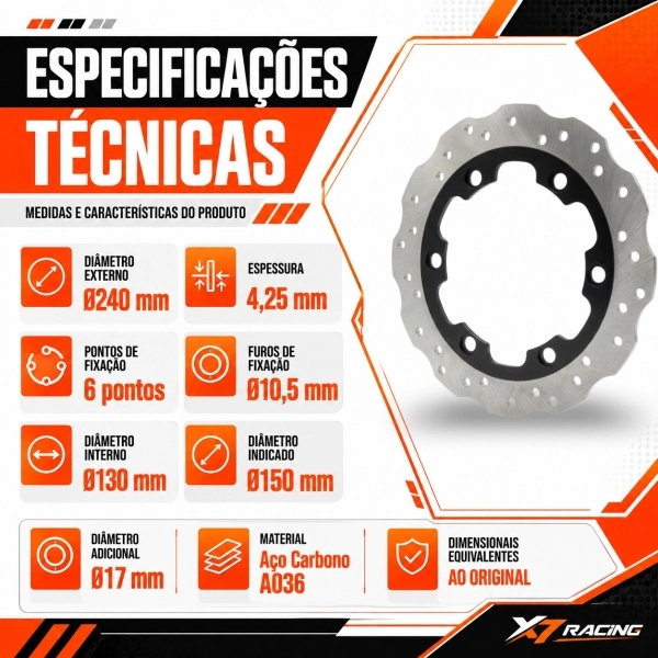 Disco Freio Dianteiro Moto Mottu Sport 110i KS/ESD Novo Aço Carbono