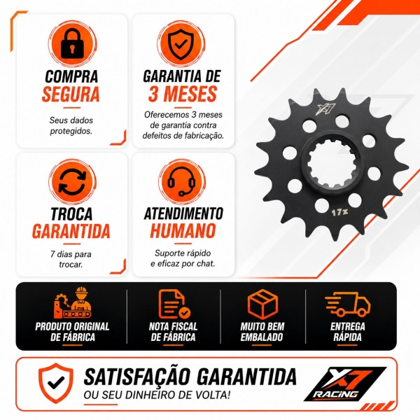 Pinhão X7 17 Dentes BMW S1000RR Passe 525H Alta Resistência