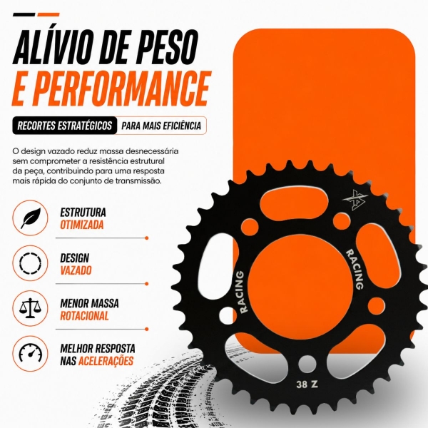 Coroa 38 Dentes X7 Racing Honda Strada Aço 1045 Alta Resistência