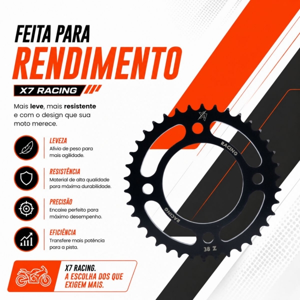 Coroa Twister 250 38Z Aço 1045 Alta Resistência 2015 A 2024 X7 Racing