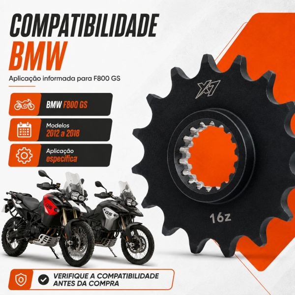 Pinhão X7 16 Dentes BMW F800 GS 2012 a 2018 Passe 525