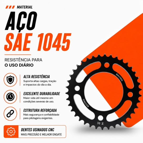 Coroa Twister 250 38Z Aço 1045 Alta Resistência 2015 A 2024 X7 Racing
