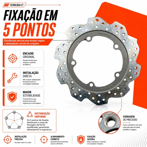 Disco Freio Traseiro NC 750X NC 750S Fixação 5 Pontos X7 Racing