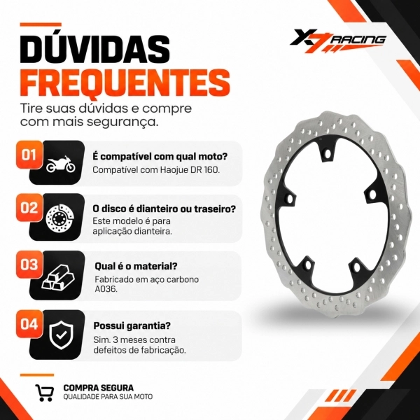 Disco Freio Dianteiro Novo Moto Haojue Dr 160 Aço Carbono 277mm