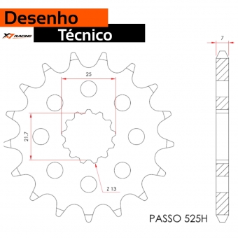 Pinhão X7 Racing 17 Dentes Passe 525H Para Suzuki DL 1000 GSXR 750