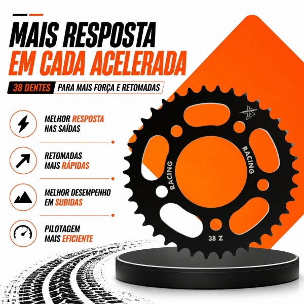 Coroa 38 Dentes X7 Racing Honda Strada Aço 1045 Alta Resistência