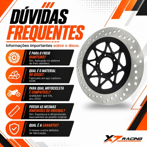 Disco Freio Dianteiro Moto Shineray SHI 175 2024 Aço A036 Novo