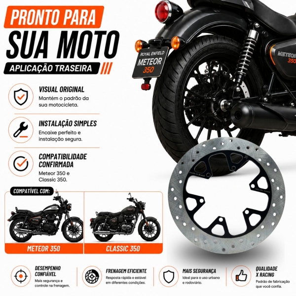 Disco De Freio Traseiro Meteor 350 X7 Racing Perfurado Alta Performance