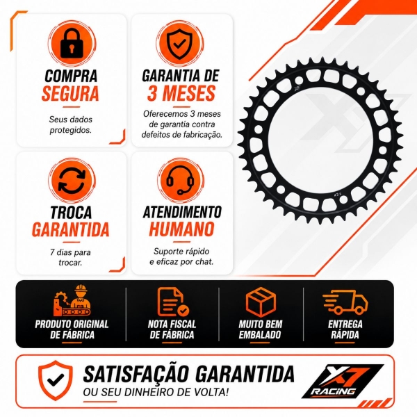 Coroa X7 Racing 42 Dentes BMW F800 GS 2013 a 2018 Passe 525 Alta Resistência